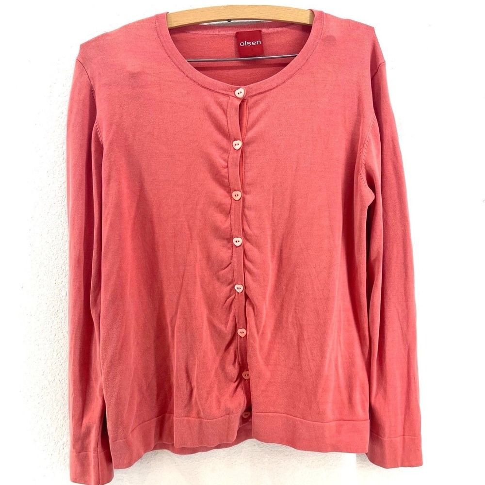 Olsen Silk Knit Cardigan Women M Pink Heart Buttons Soft Girl Coquette‎